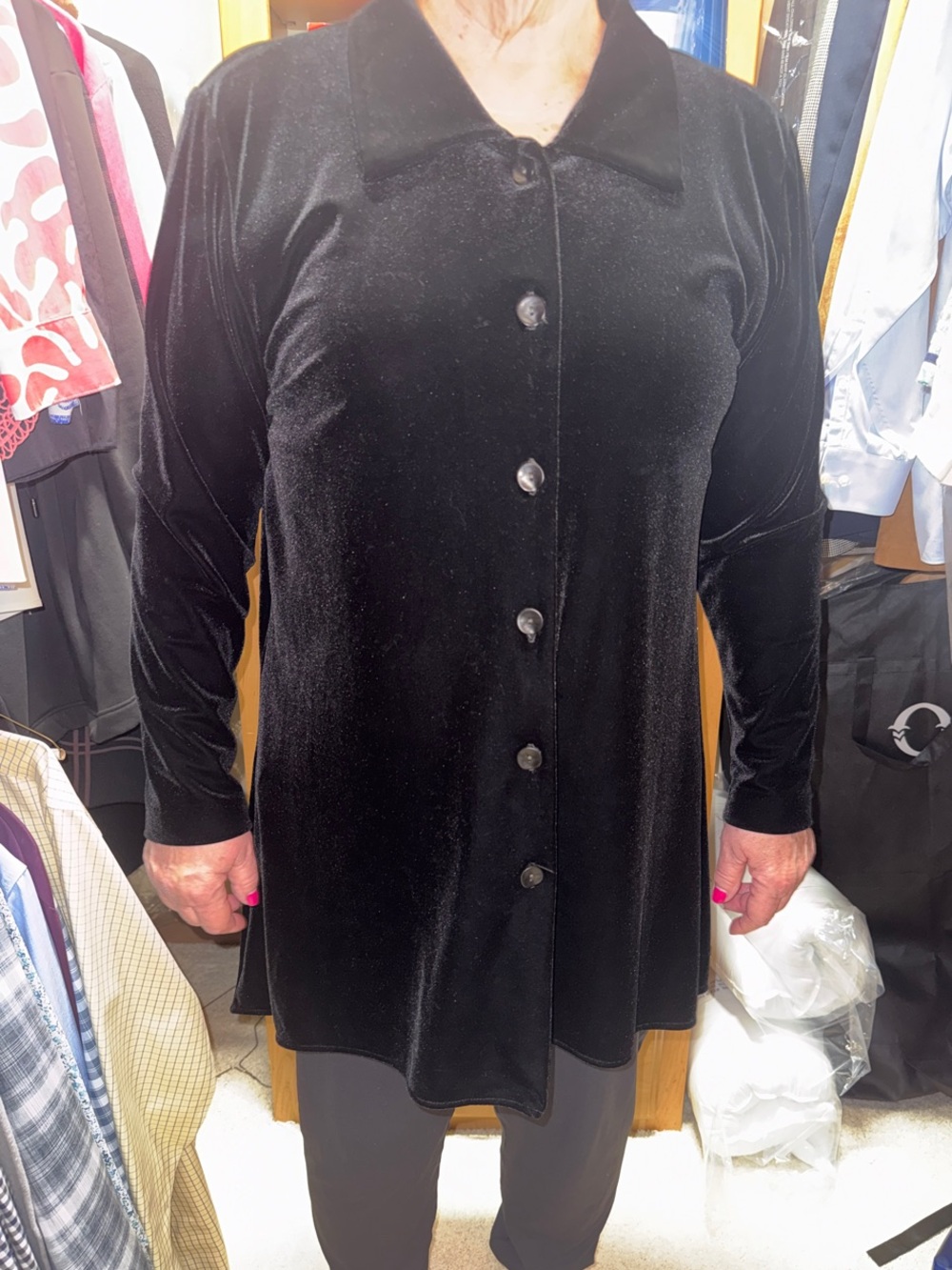 Chico's Black Velvet Button-Down Velvet Tunic